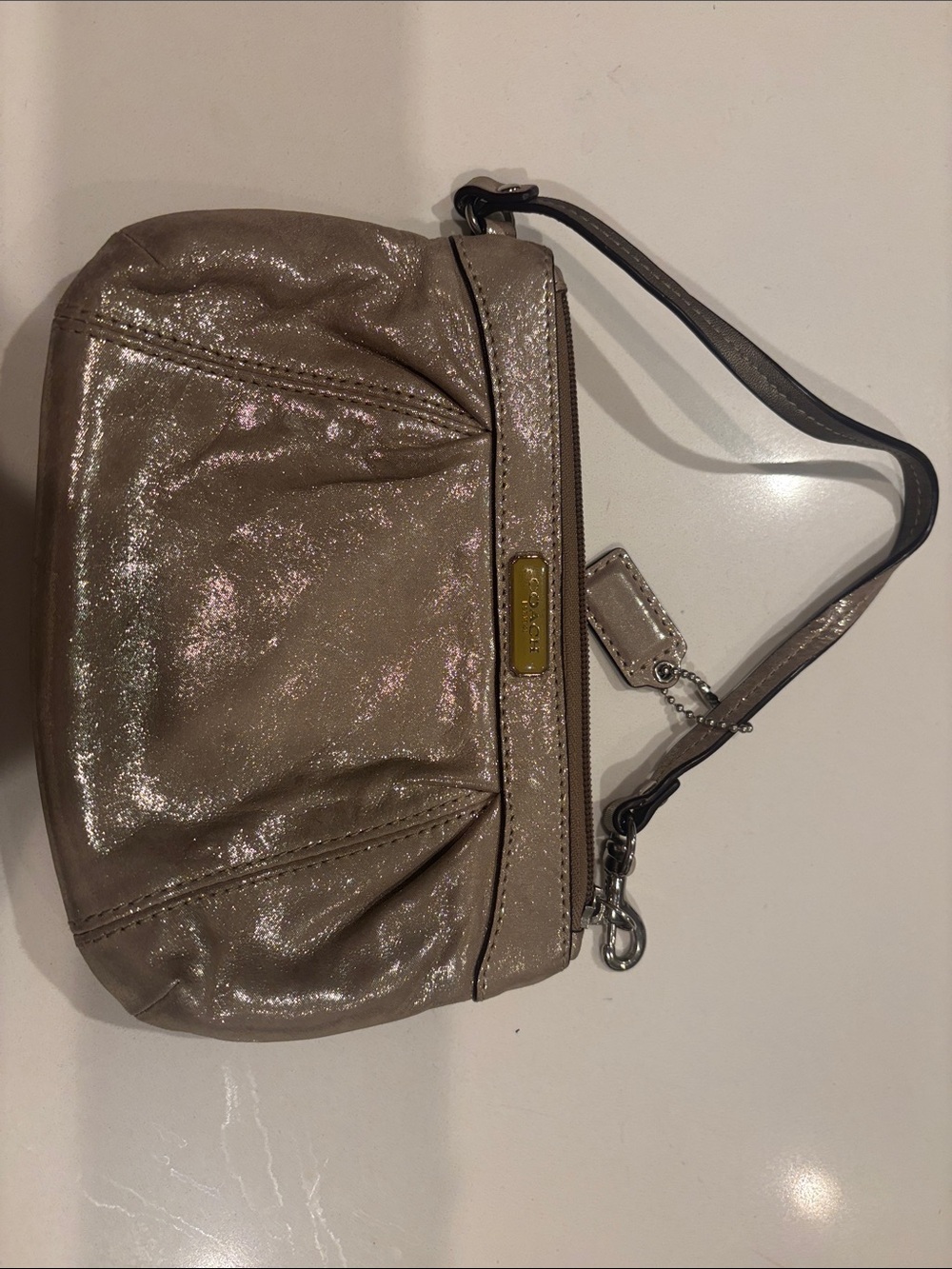 Coach Metallic Taupe Wristlet Clutch - Shimmery Neutral Women's Bag